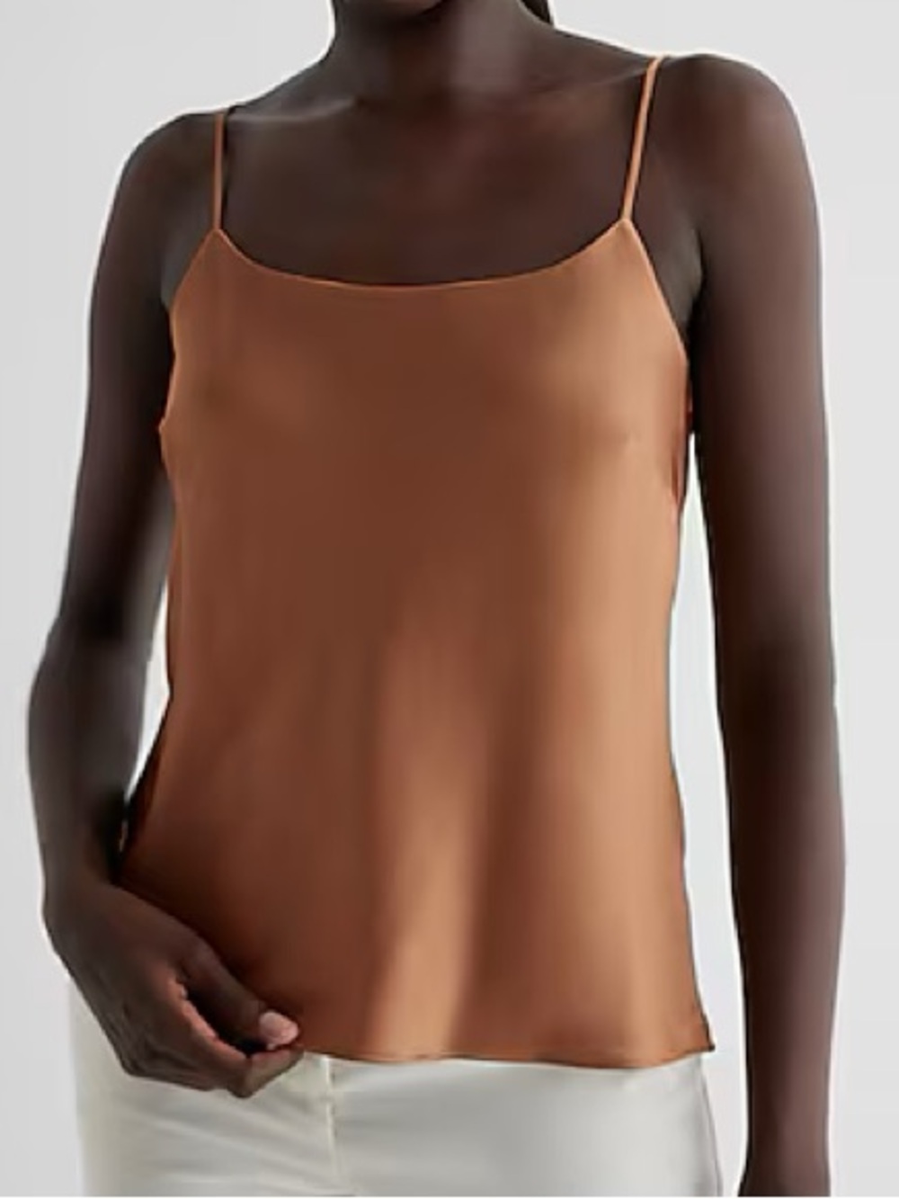 NEW Express Satin Scoop Neck Downtown Cami Tank Top Small Pecan Brown Tan NWT